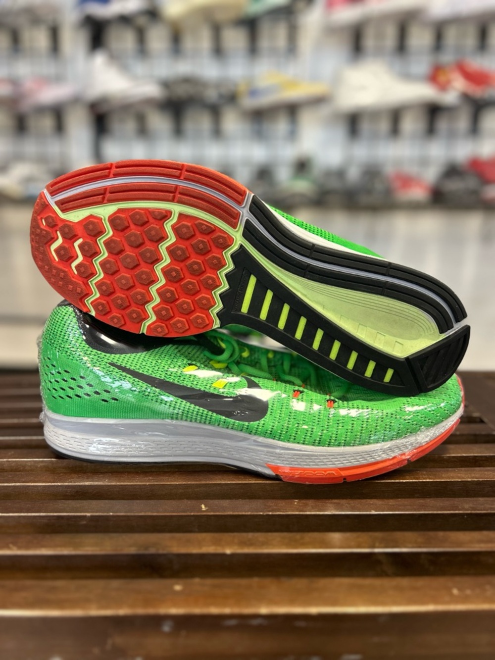 Nike Kids' Bright Green Running Sneakers with Orange Accents